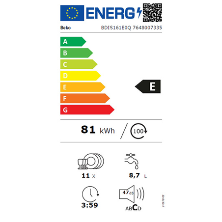 Lavavajillas BEKO Empotrado - BDIS161E0Q 45CM